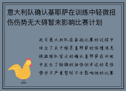 意大利队确认基耶萨在训练中轻微扭伤伤势无大碍暂未影响比赛计划